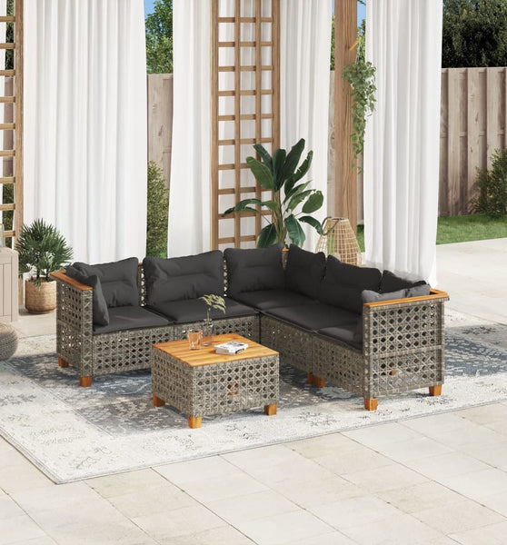 6-tlg. Garten-Sofagarnitur mit Kissen Grau Poly Rattan