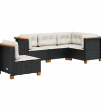5-tlg. Garten-Sofagarnitur mit Kissen Schwarz Poly Rattan