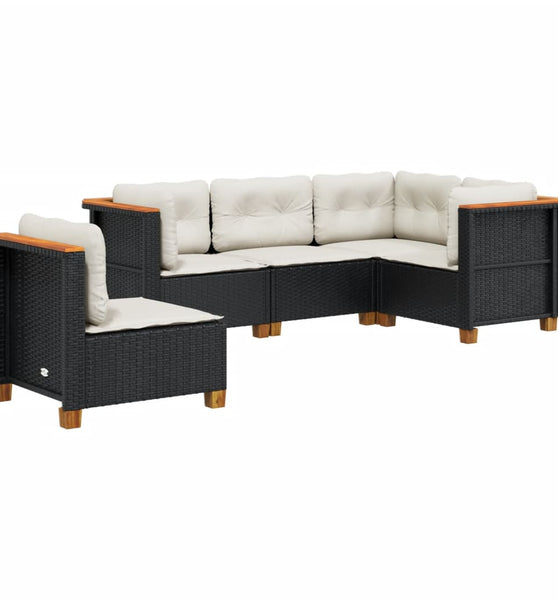 5-tlg. Garten-Sofagarnitur mit Kissen Schwarz Poly Rattan
