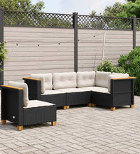 5-tlg. Garten-Sofagarnitur mit Kissen Schwarz Poly Rattan