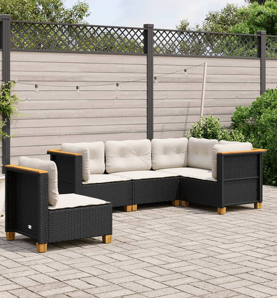 5-tlg. Garten-Sofagarnitur mit Kissen Schwarz Poly Rattan