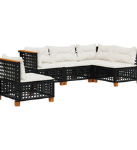 5-tlg. Garten-Sofagarnitur mit Kissen Schwarz Poly Rattan