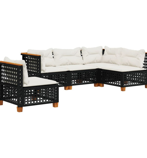 5-tlg. Garten-Sofagarnitur mit Kissen Schwarz Poly Rattan