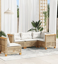 5-tlg. Garten-Sofagarnitur mit Kissen Beige Poly Rattan