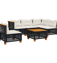 6-tlg. Garten-Sofagarnitur mit Kissen Schwarz Poly Rattan