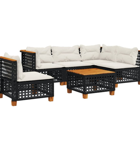 6-tlg. Garten-Sofagarnitur mit Kissen Schwarz Poly Rattan