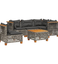 6-tlg. Garten-Sofagarnitur mit Kissen Grau Poly Rattan