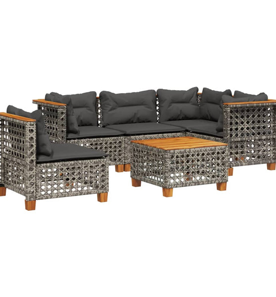6-tlg. Garten-Sofagarnitur mit Kissen Grau Poly Rattan