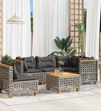 6-tlg. Garten-Sofagarnitur mit Kissen Grau Poly Rattan