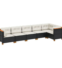 6-tlg. Garten-Sofagarnitur mit Kissen Schwarz Poly Rattan