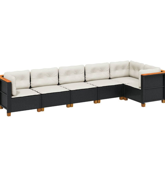 6-tlg. Garten-Sofagarnitur mit Kissen Schwarz Poly Rattan