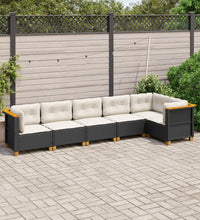 6-tlg. Garten-Sofagarnitur mit Kissen Schwarz Poly Rattan
