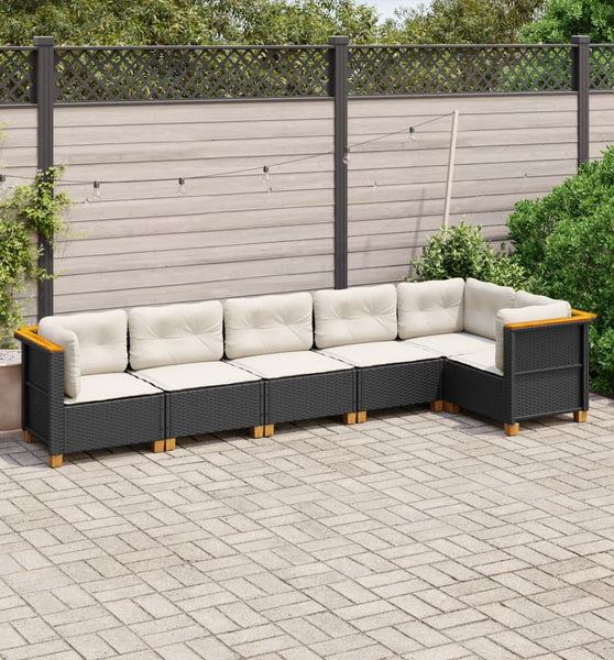 6-tlg. Garten-Sofagarnitur mit Kissen Schwarz Poly Rattan