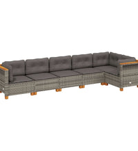 6-tlg. Garten-Sofagarnitur mit Kissen Grau Poly Rattan