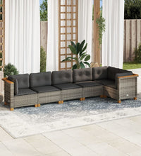 6-tlg. Garten-Sofagarnitur mit Kissen Grau Poly Rattan