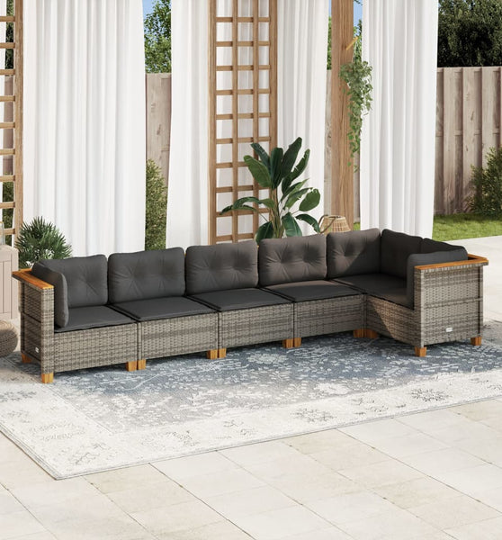 6-tlg. Garten-Sofagarnitur mit Kissen Grau Poly Rattan