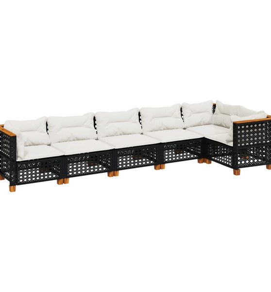 6-tlg. Garten-Sofagarnitur mit Kissen Schwarz Poly Rattan