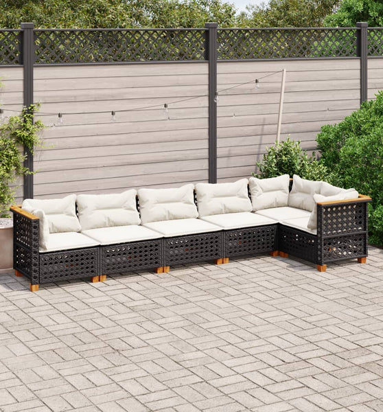6-tlg. Garten-Sofagarnitur mit Kissen Schwarz Poly Rattan