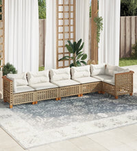 6-tlg. Garten-Sofagarnitur mit Kissen Beige Poly Rattan