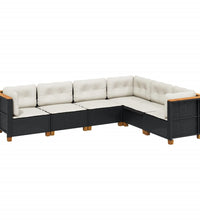 6-tlg. Garten-Sofagarnitur mit Kissen Schwarz Poly Rattan