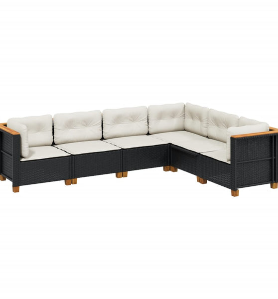 6-tlg. Garten-Sofagarnitur mit Kissen Schwarz Poly Rattan