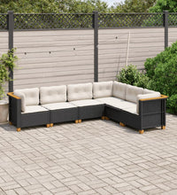 6-tlg. Garten-Sofagarnitur mit Kissen Schwarz Poly Rattan