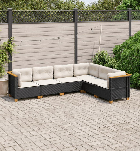 6-tlg. Garten-Sofagarnitur mit Kissen Schwarz Poly Rattan
