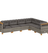 6-tlg. Garten-Sofagarnitur mit Kissen Grau Poly Rattan