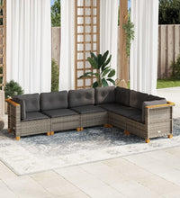 6-tlg. Garten-Sofagarnitur mit Kissen Grau Poly Rattan