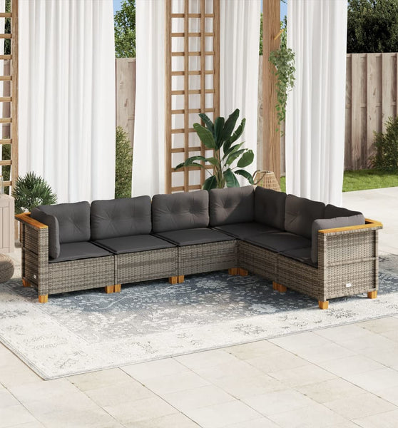 6-tlg. Garten-Sofagarnitur mit Kissen Grau Poly Rattan