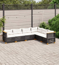 6-tlg. Garten-Sofagarnitur mit Kissen Schwarz Poly Rattan