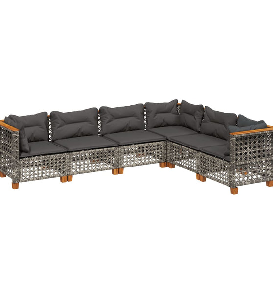 6-tlg. Garten-Sofagarnitur mit Kissen Grau Poly Rattan