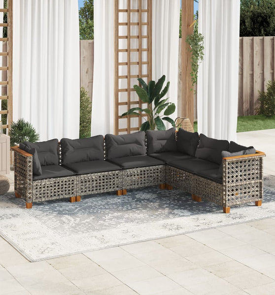 6-tlg. Garten-Sofagarnitur mit Kissen Grau Poly Rattan
