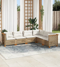 6-tlg. Garten-Sofagarnitur mit Kissen Beige Poly Rattan