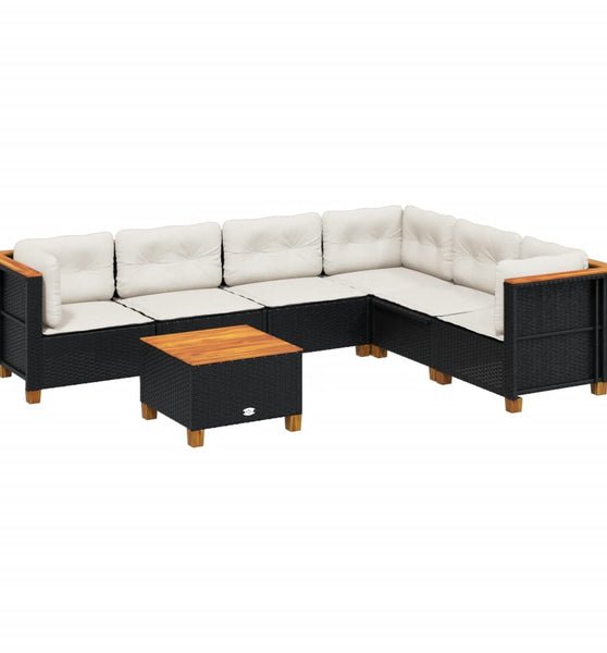 7-tlg. Garten-Sofagarnitur mit Kissen Schwarz Poly Rattan
