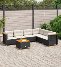 7-tlg. Garten-Sofagarnitur mit Kissen Schwarz Poly Rattan