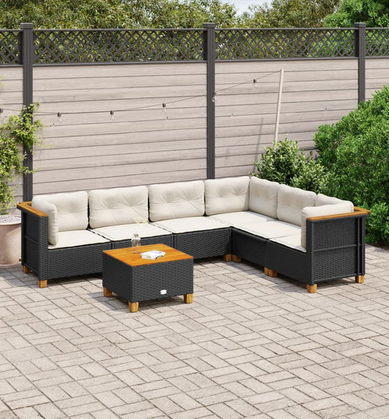 7-tlg. Garten-Sofagarnitur mit Kissen Schwarz Poly Rattan
