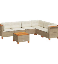 7-tlg. Garten-Sofagarnitur mit Kissen Beige Poly Rattan