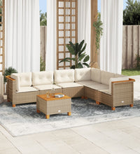 7-tlg. Garten-Sofagarnitur mit Kissen Beige Poly Rattan