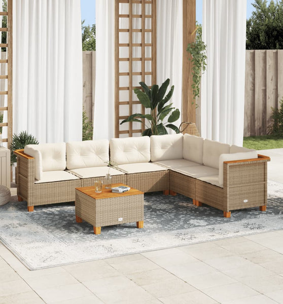 7-tlg. Garten-Sofagarnitur mit Kissen Beige Poly Rattan