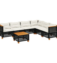 7-tlg. Garten-Sofagarnitur mit Kissen Schwarz Poly Rattan