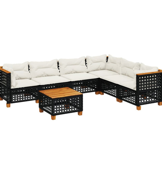 7-tlg. Garten-Sofagarnitur mit Kissen Schwarz Poly Rattan