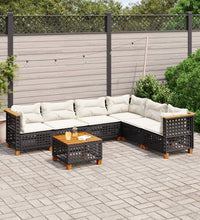 7-tlg. Garten-Sofagarnitur mit Kissen Schwarz Poly Rattan