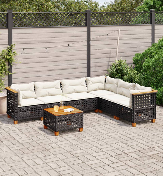 7-tlg. Garten-Sofagarnitur mit Kissen Schwarz Poly Rattan