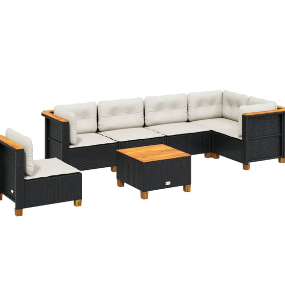 7-tlg. Garten-Sofagarnitur mit Kissen Schwarz Poly Rattan