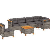 7-tlg. Garten-Sofagarnitur mit Kissen Grau Poly Rattan