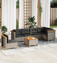 7-tlg. Garten-Sofagarnitur mit Kissen Grau Poly Rattan
