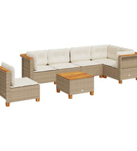 7-tlg. Garten-Sofagarnitur mit Kissen Beige Poly Rattan