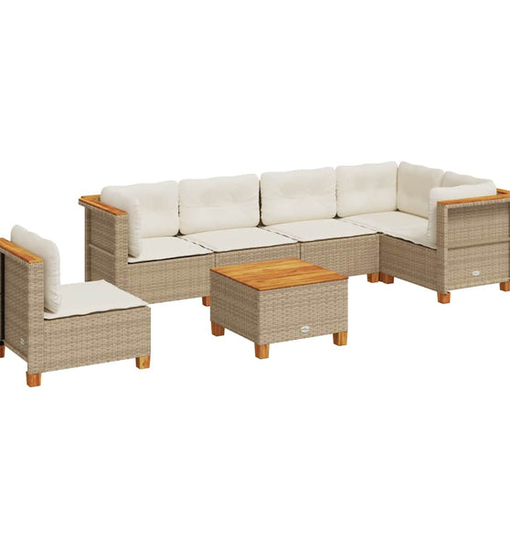 7-tlg. Garten-Sofagarnitur mit Kissen Beige Poly Rattan