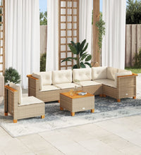 7-tlg. Garten-Sofagarnitur mit Kissen Beige Poly Rattan